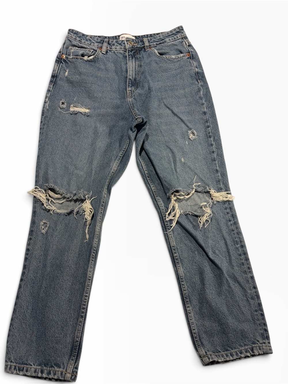 Zara Women’s Size 8 High Rise Straight Leg Distressed Jeans